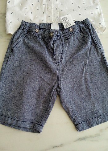 H&M 12-18  Pamuklu Beyaz Gömlek ve Gri Şort Takım - Görsel 2
