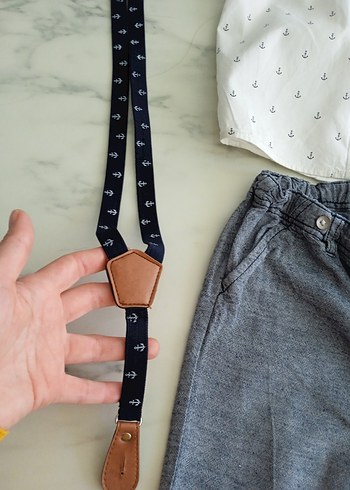 H&M 12-18  Pamuklu Beyaz Gömlek ve Gri Şort Takım - Görsel 8