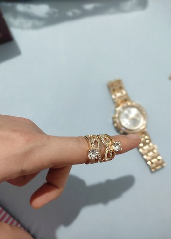 sonsuzluk isaretli Altın- Gümüş Renkli Kadın Yüzük 3 lü - Görsel 2