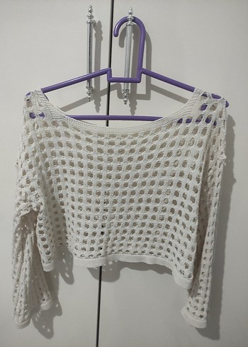 Beyaz Örgü Kadın Uzun Kollu Kazak - Görsel 2