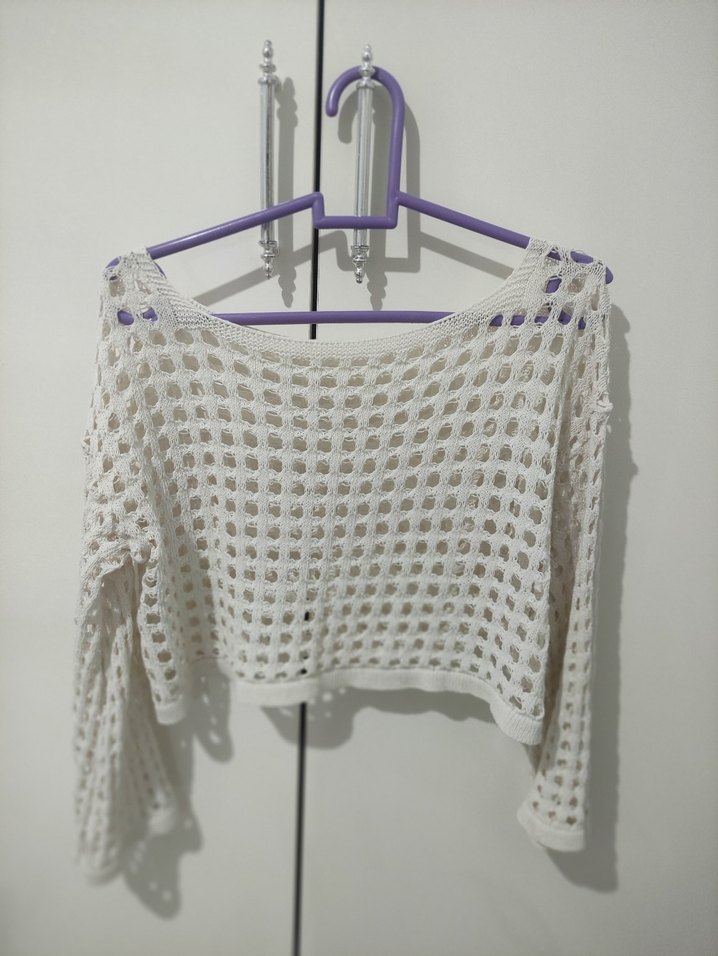 Beyaz Örgü Kadın Uzun Kollu Kazak - Görsel 3