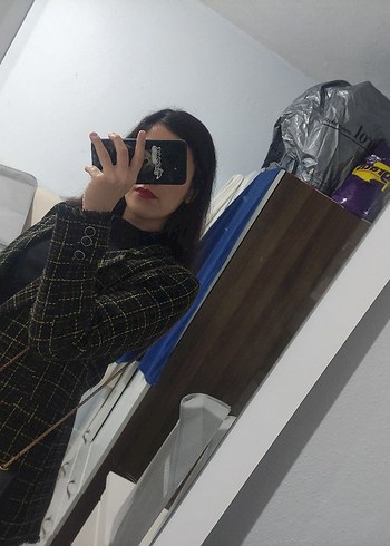 Ekose Desenli Kadın Midi Blazer Ceket - Görsel 4