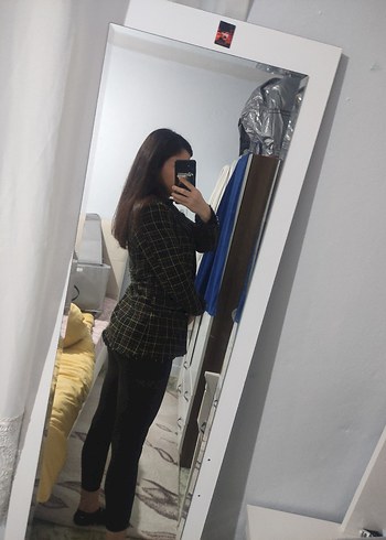 Ekose Desenli Kadın Midi Blazer Ceket - Görsel 3