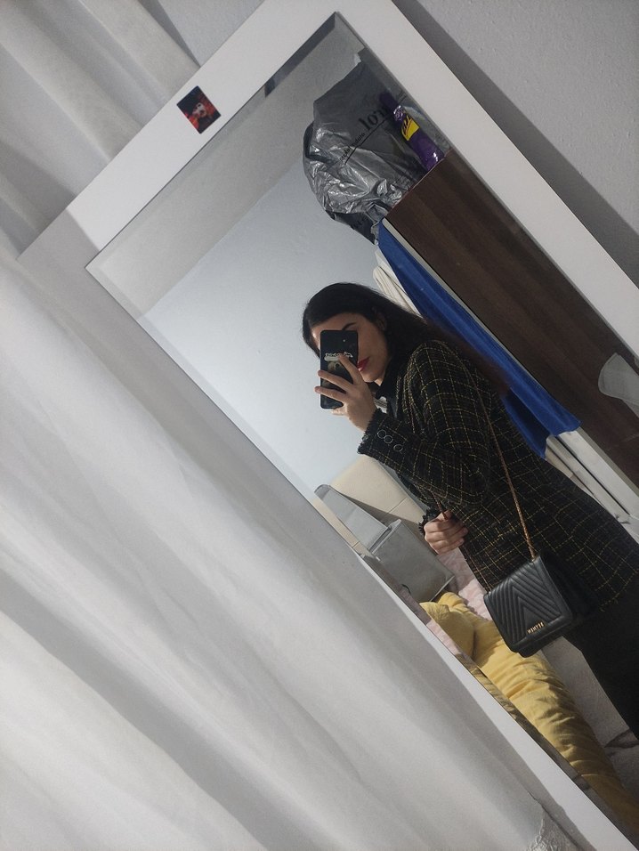 Ekose Desenli Kadın Midi Blazer Ceket - Görsel 5