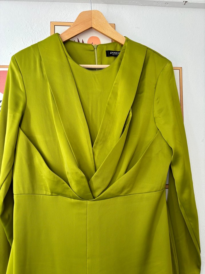 Yeşil İpek Görünümlü puane elbise - Görsel 2