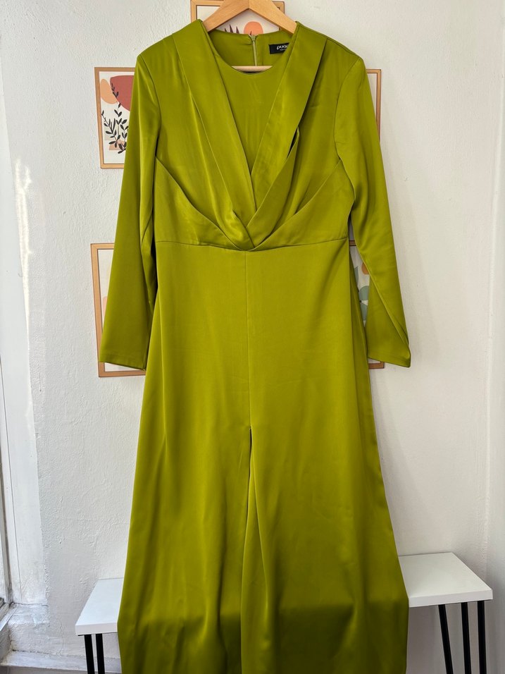 Yeşil İpek Görünümlü puane elbise - Görsel 5