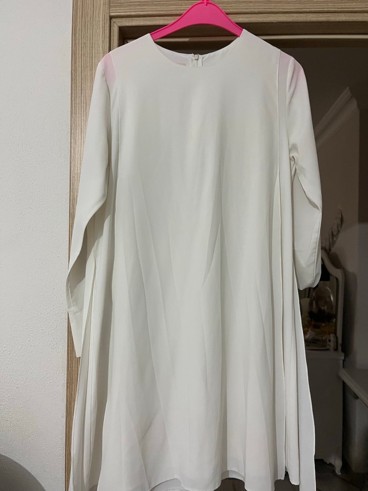 Beyaz V Yaka Midi Tunik - Görsel 2