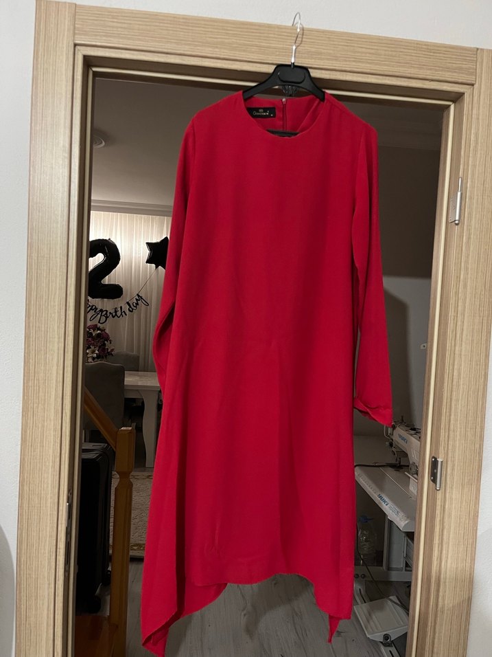 Koyu Kırmızı Uzun Kollu Salaş Tunik - Görsel 2