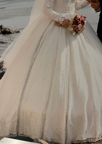 Vintage Beyaz Uzun Kollu A Kesim Gelinlik - Görsel 4