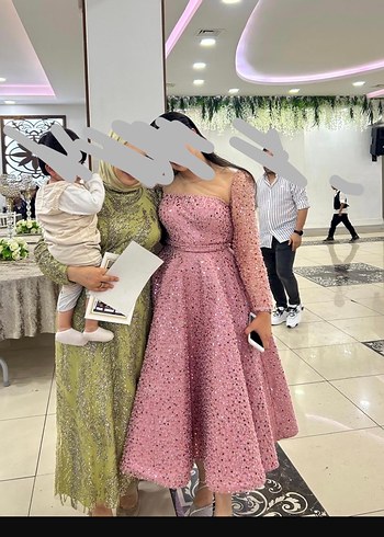 Pembe Parlak Uzun Kadın Abiye Elbise - Görsel 2