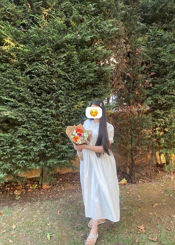 Beyaz Uzun Keten Bohem Elbise - Görsel 4