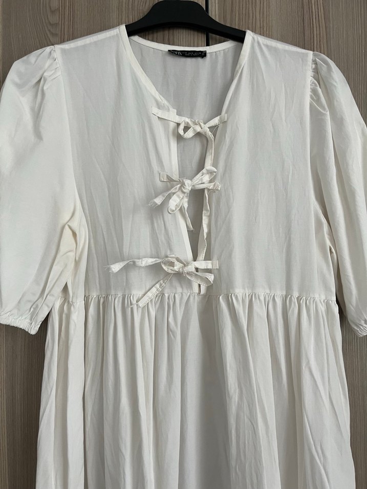 Beyaz Uzun Keten Bohem Elbise - Görsel 2