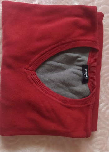 Kırmızı v yaka Erkek Sweatshirt - Görsel 3