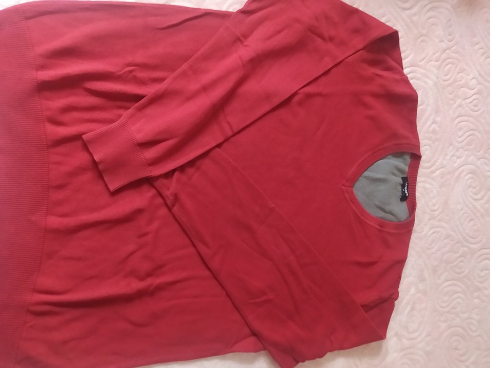 Kırmızı v yaka Erkek Sweatshirt - Görsel 2