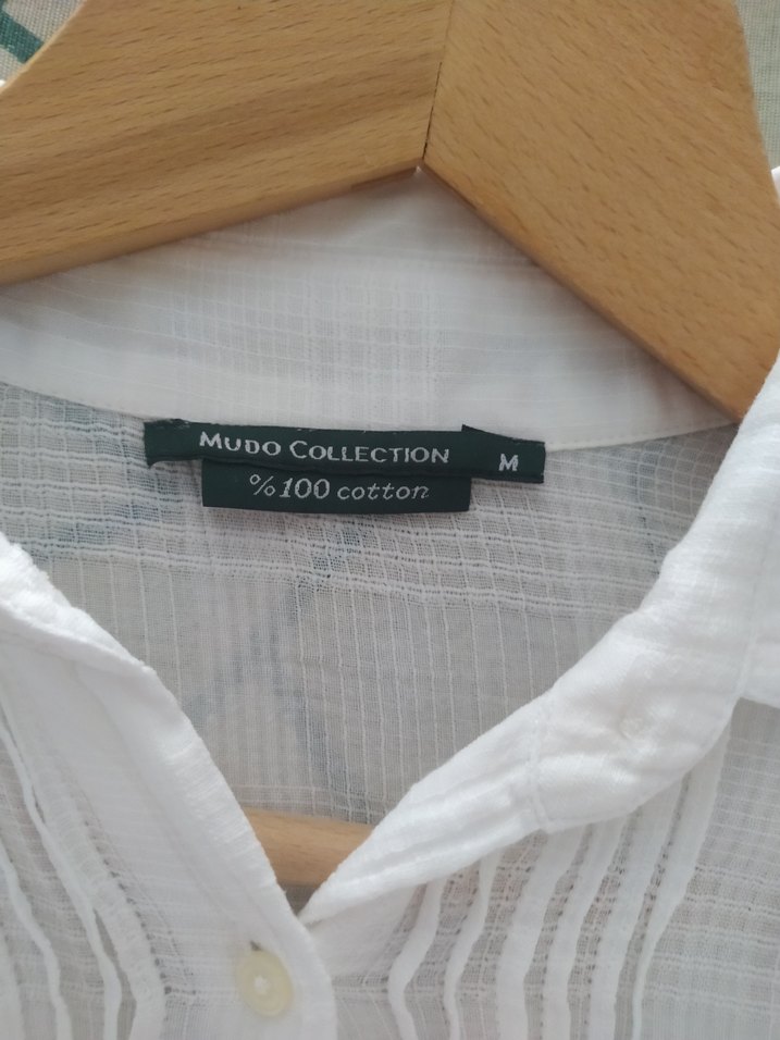 Kadın Beyaz Pamuklu Pilili Midi bluz - Görsel 3