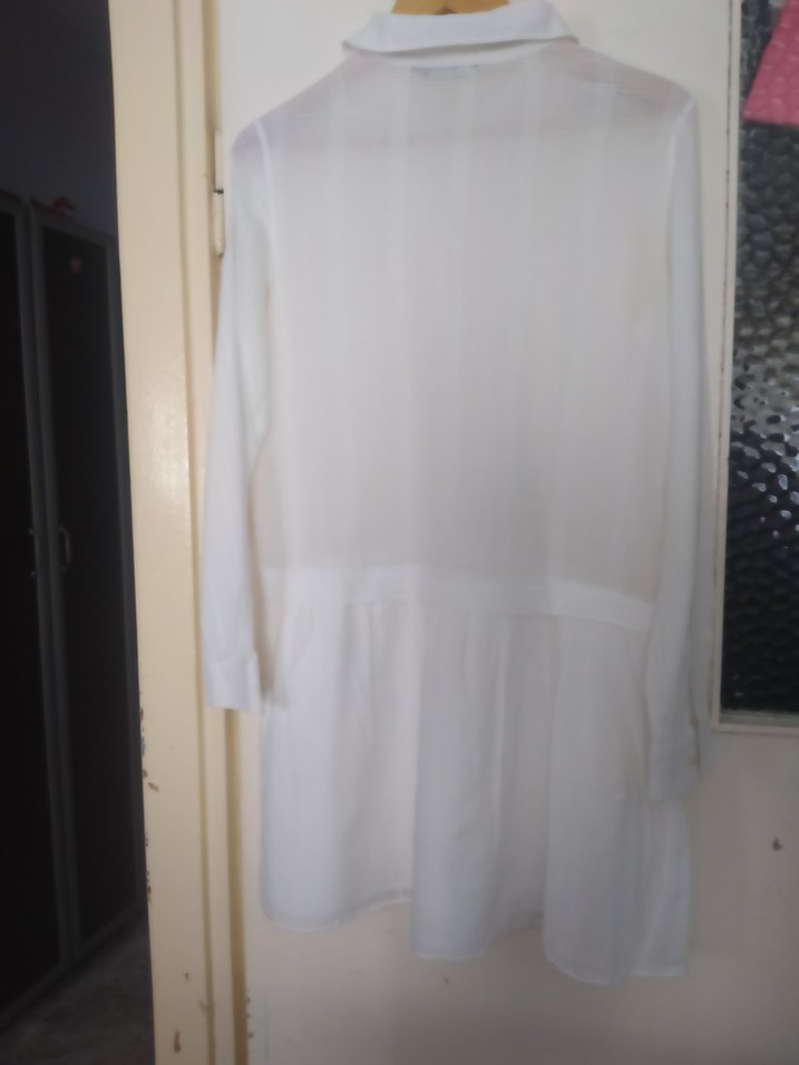 Kadın Beyaz Pamuklu Pilili Midi bluz - Görsel 2