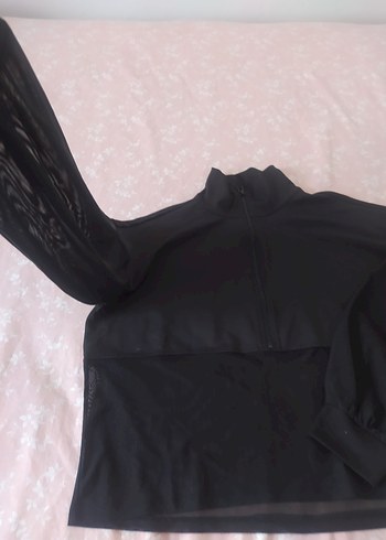 Yarım Fermuarlı Siyah Kadın Sweatshirt - Görsel 3