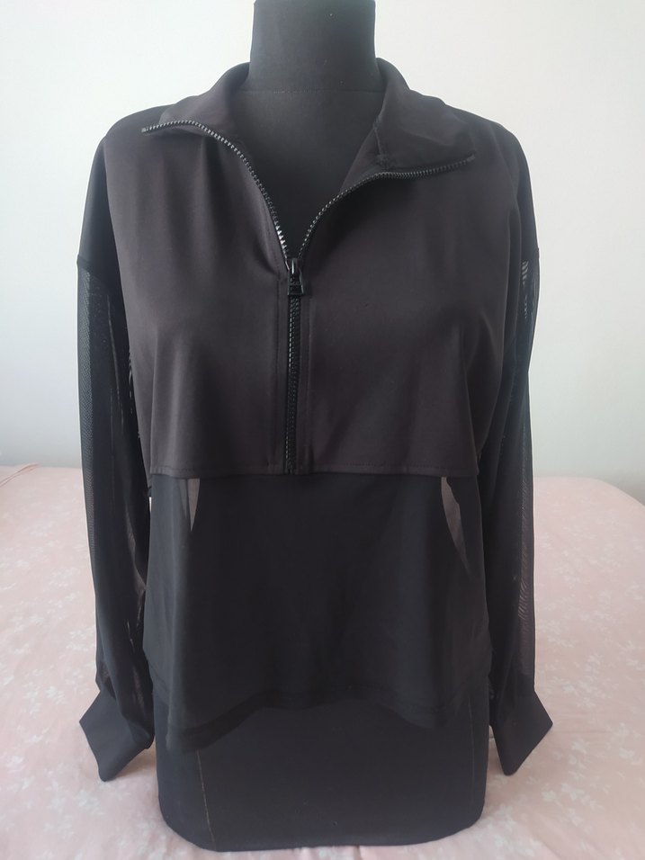 Yarım Fermuarlı Siyah Kadın Sweatshirt - Görsel 2