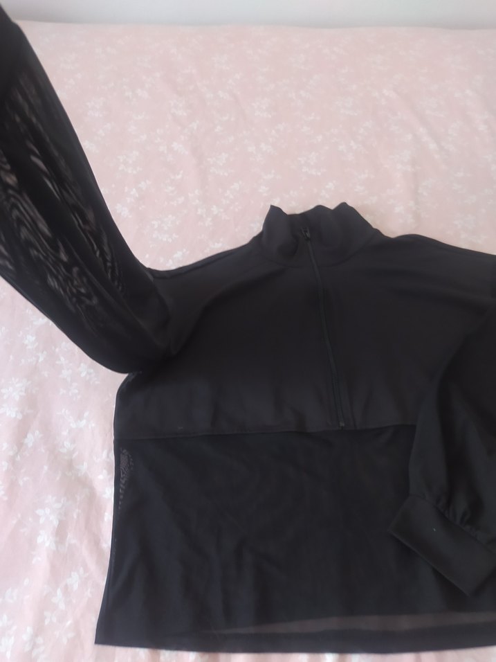 Yarım Fermuarlı Siyah Kadın Sweatshirt - Görsel 3