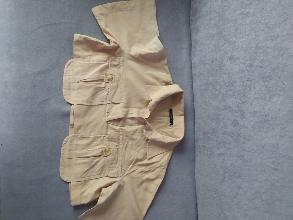 Bej Keten Kısa Bol Kesim Kadın  şortlu takım - Görsel 2