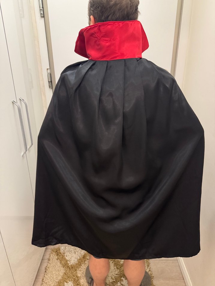 Siyah Kırmızı Kapüşonlu Gotik Pelerin/Kostum - Görsel 4