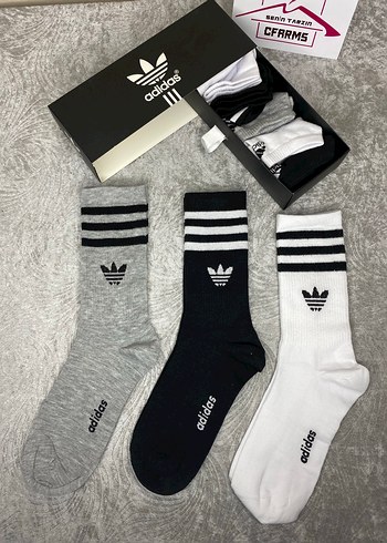 Adidas Erkek Uzun Çorap Seti 6li Gri Siyah Beyaz