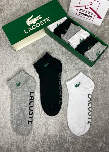 Lacoste Erkek Kısa Çorap 6lı Gri Siyah Beyaz