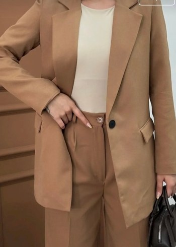 38 Beden Bej Kadın Midi Blazer, Normal Kesim, Uzun Kollu