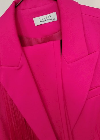 Püsküllü Pembe Uzun Kadın Blazer Ceket - Görsel 8