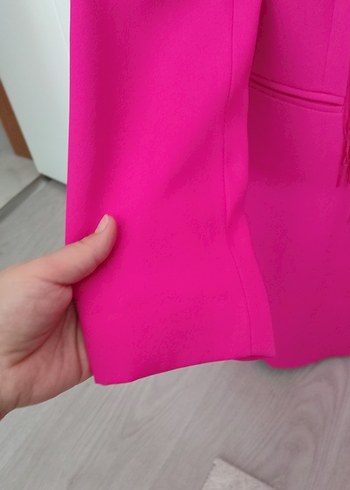 Püsküllü Pembe Uzun Kadın Blazer Ceket - Görsel 6