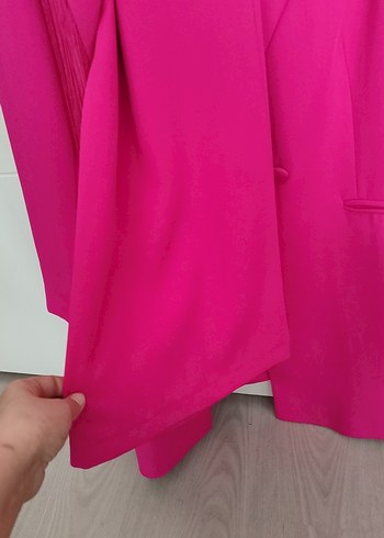 Püsküllü Pembe Uzun Kadın Blazer Ceket - Görsel 4