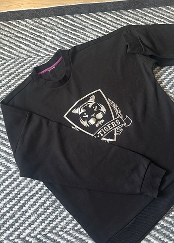 Standart Beden Beden Siyah Erkek Çocuk Baskılı Sweatshirt