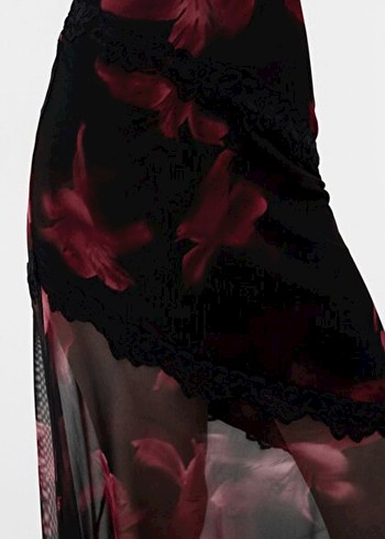 tül çiçek desenli kumaş içi astarlı bordo elbise - Görsel 2