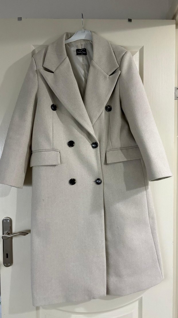 Düğmeli Bej Kadın Uzun Kaban - Görsel 3