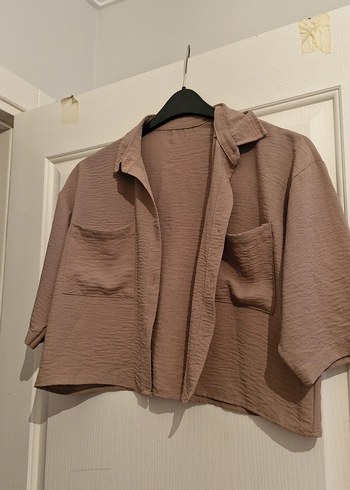 Bej Keten Düğmeli Kadın Gömlek - Görsel 2