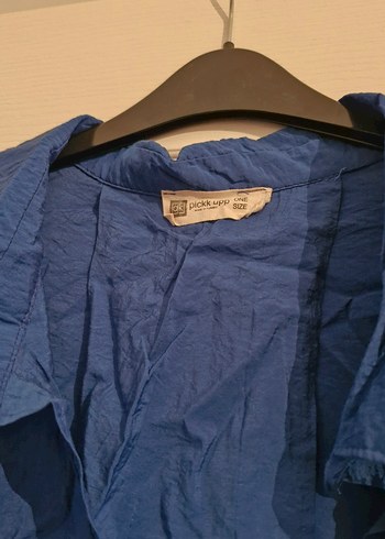 Mavi Düğmeli Keten Kadın Gömlek - Görsel 3