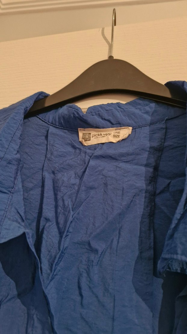 Mavi Düğmeli Keten Kadın Gömlek - Görsel 3