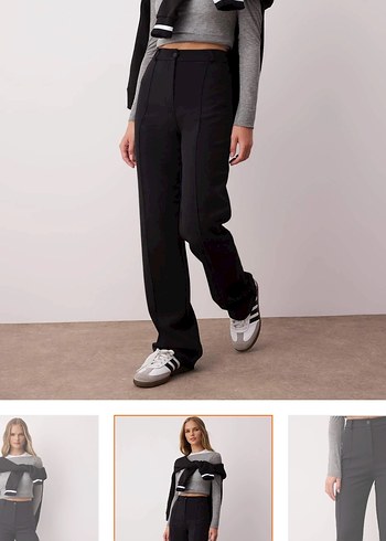 Siyah Kemerli Midi Kumaş Pantolon - Görsel 2