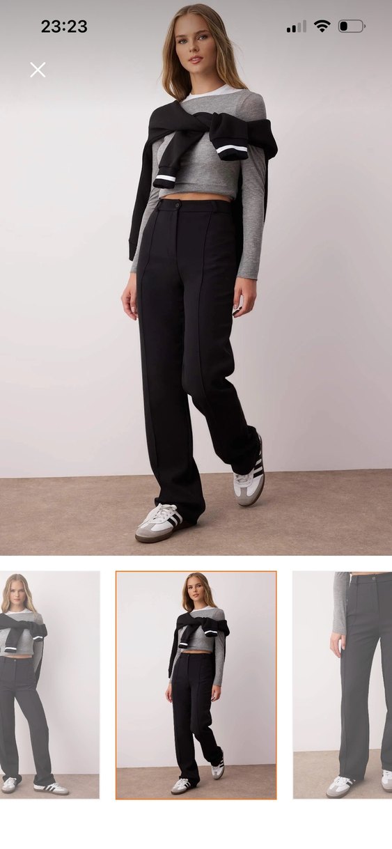 Siyah Kemerli Midi Kumaş Pantolon - Görsel 2