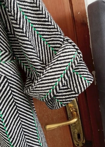 Uzun Gri Yeşil oversize Kabanı - Görsel 5