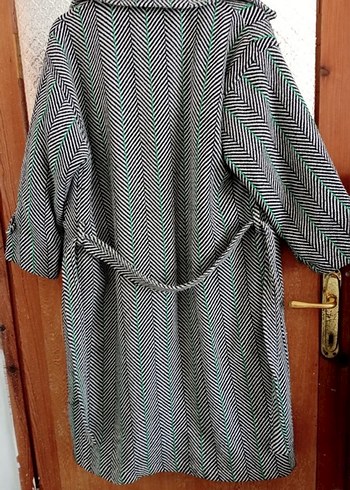 Uzun Gri Yeşil oversize Kabanı - Görsel 3