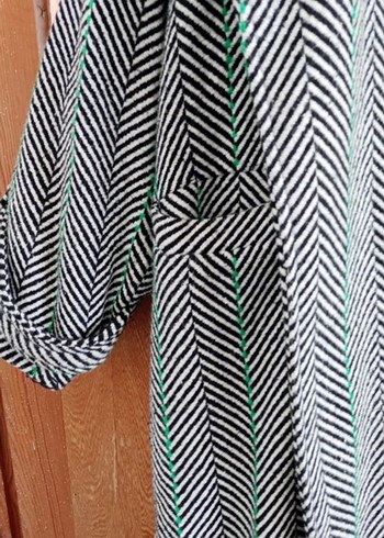 Uzun Gri Yeşil oversize Kabanı - Görsel 2