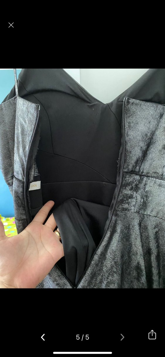 Gri V Yakalı Uzun Askılı Gotik Abiye - Görsel 4