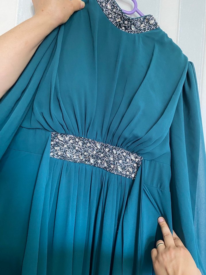 Uzun  Drapeli Abiye Elbise - Görsel 3