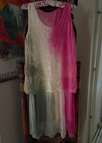 Dantel Detaylı batik Renkli Uzun Tunik