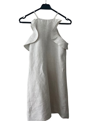 Mango Askılı Keten Midi Elbise Ruffle Detaylı
