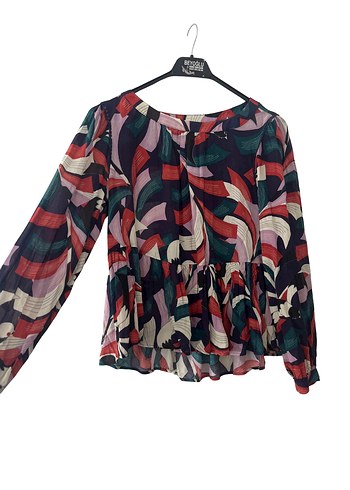 Anthropologie Renkli Piliseli Uzun Kollu Kadın Bluz