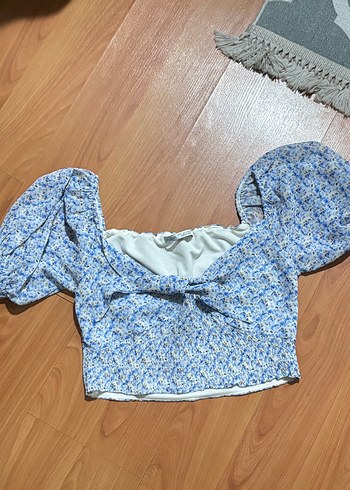s Beden Mavi Mini Fırfırlı bluz