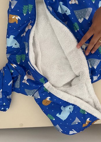 LC Waikiki Kürklü Baskılı Mavi Bebek Erkek Tulumu