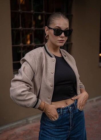 Kaşe Crop Bomber Ceket 